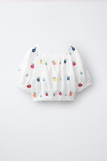 ZARA БЛУЗА ИЗ ТКАНИ С ВЫШИВКОЙ, РАЗНОЦВЕТНЫЙ