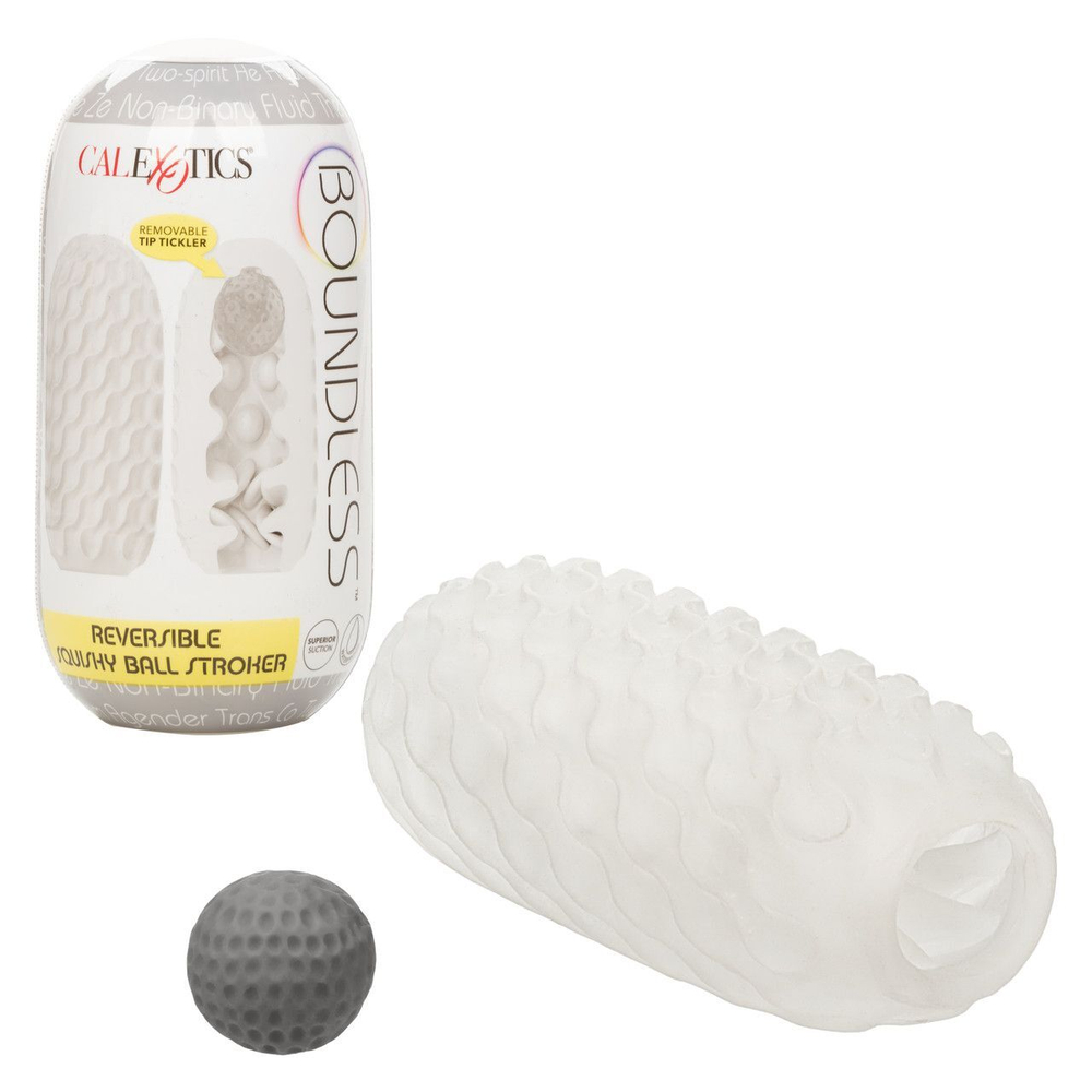 Двусторонний мастурбатор с серым стимулирующим шариком Reversible Squishy Ball Stroker (Цвет: прозрачный)