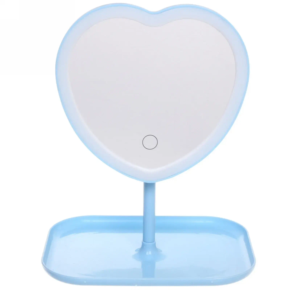Зеркало настольное с подсветкой на подставке «Mary Touch - Heart», цвет голубой, USB, 20*28см