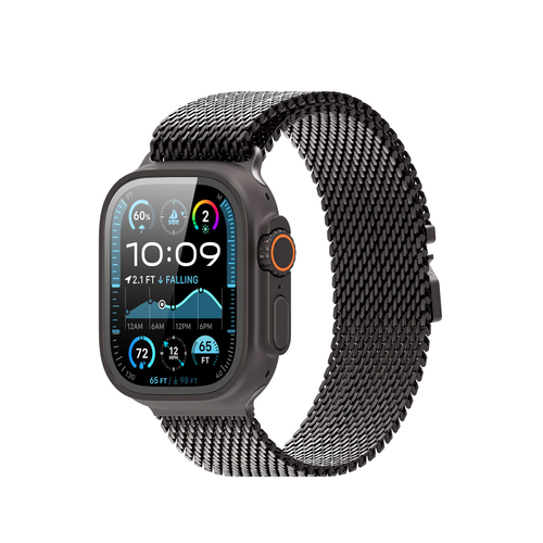 Ремешок из нержавеющей стали серого цвета (Gun-grey) от Dux Ducis для смарт часов Apple Watch 42, 44, 45, 46, 49мм, серия Milanese Air Series (миланская петля)