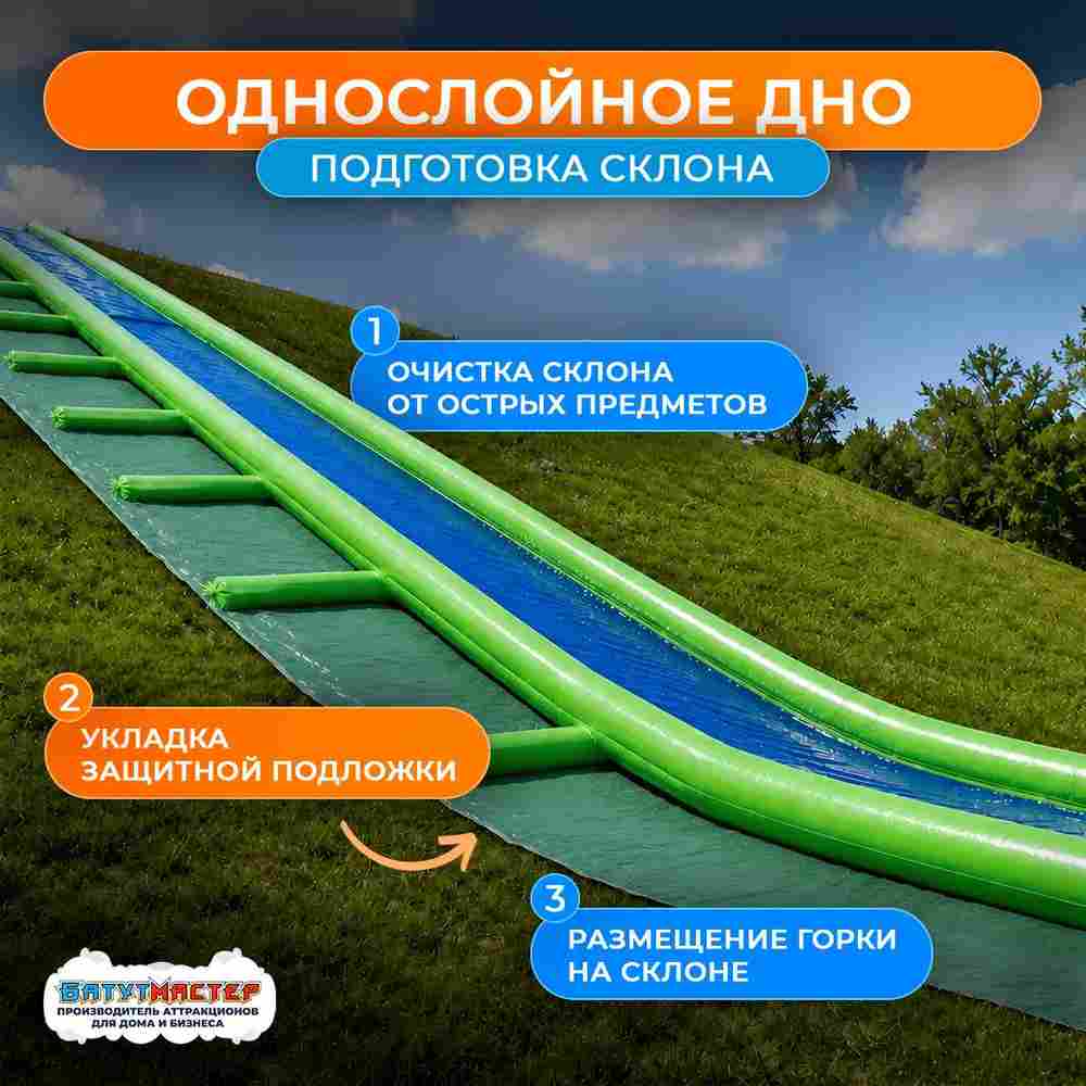 Надувная горка на склон ТУРБО «Скользкий пурпур», с однослойным дном, на подкачке, 20×2,5×0,4 м