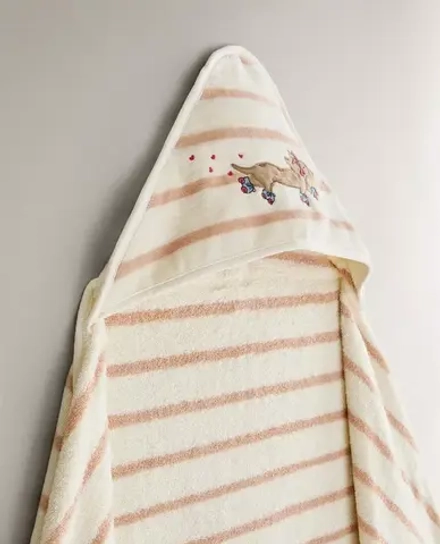 ZARA HOME ДЕТСКОЕ ПОЛОТЕНЦЕ С КАПЮШОНОМ И ВЫШИВКОЙ, РОЗОВЫЙ