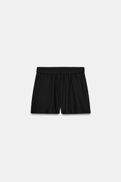 ZARA ШОРТЫ ИЗ СМЕСОВОГО ЛЬНА С ЭЛАСТИЧНЫМ ПОЯСОМ, ЧЕРНЫЙ