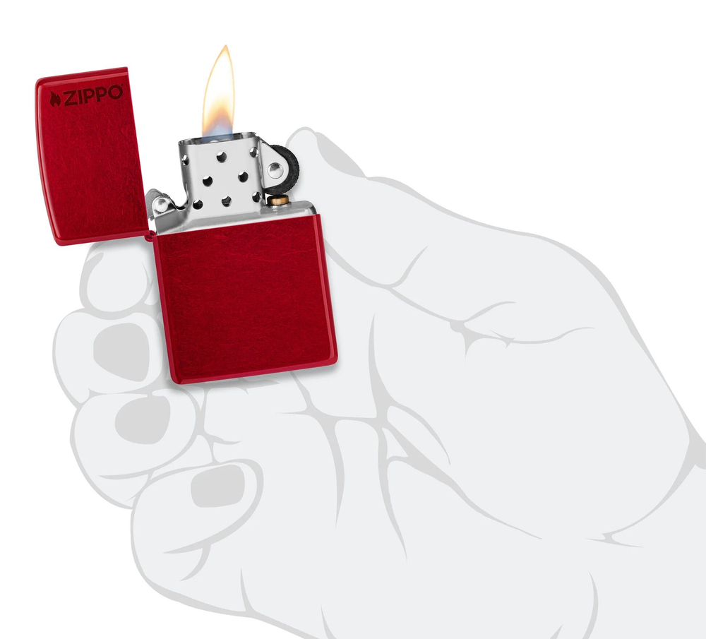 Зажигалка ZIPPO Logo с покрытием Candy Apple Red, латунь/сталь, красная, глянцевая, 38x13x57 мм, шт