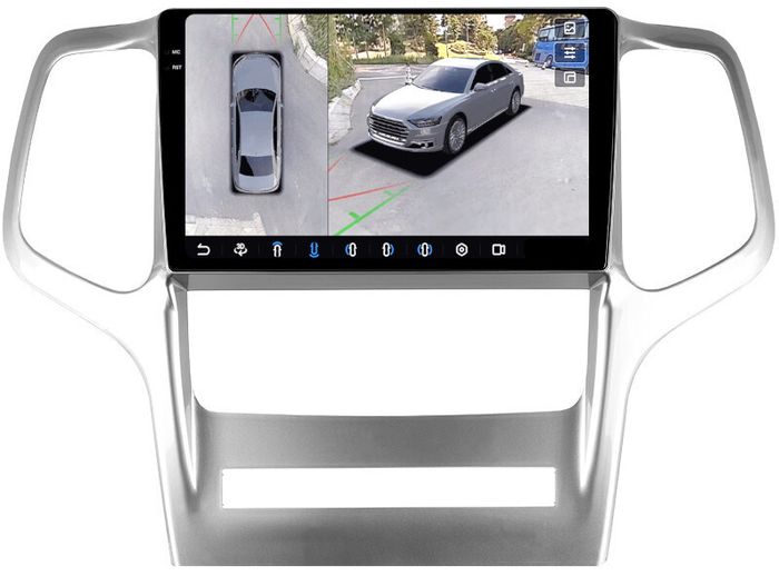 Магнитола для Jeep Grand Cherokee WK2 2010-2013 - FarCar BX9-360-9568 монитор 9.5" 2K QLED на Android 13, Быстрая, CarPlay, 4G SIM-слот, 4 камеры в комплекте
