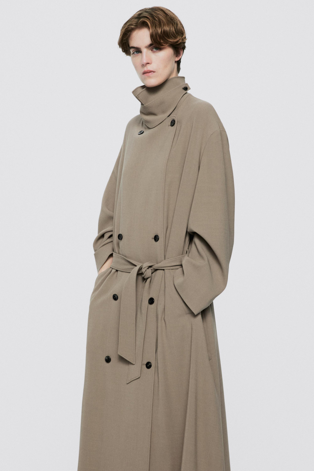 Massimo Dutti Длинный шерстяной тренч - Limited Edition, песочный