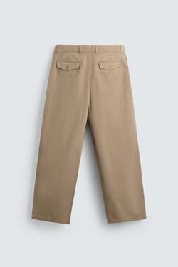 ZARA БРЮКИ ЧИНОС WIDE FIT СО СКЛАДКАМИ, БЕЖЕВЫЙ