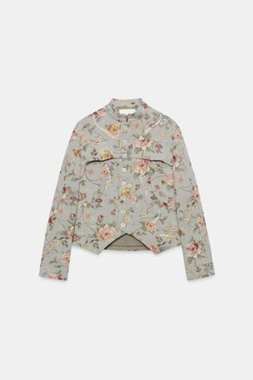 ZARA ЖАККАРДОВЫЙ БЛЕЙЗЕР — ZW COLLECTION, ГОЛУБОЙ МЕЛАНЖ