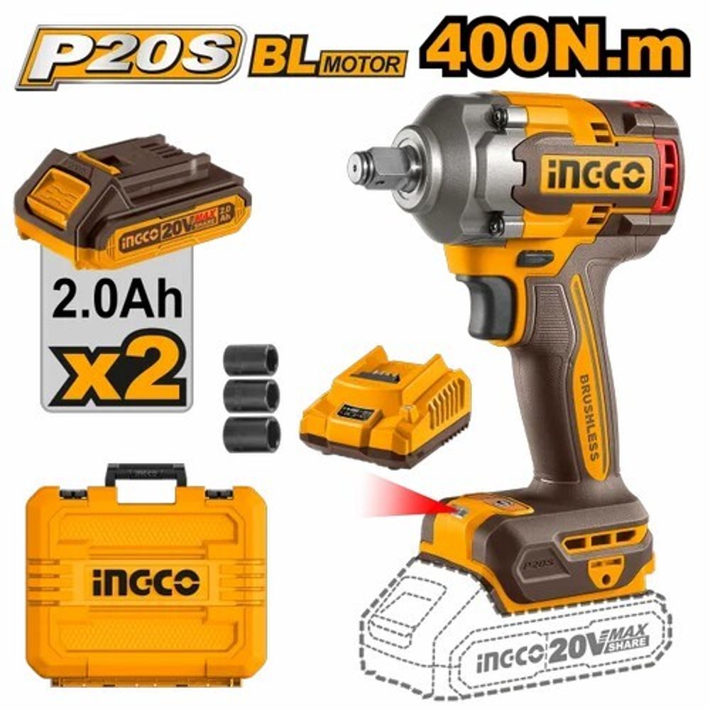 Аккумуляторный ударный гайковерт BL 20В 400Hm 1/2 SUPER INGCO CIWLI2040 INDUSTRIAL