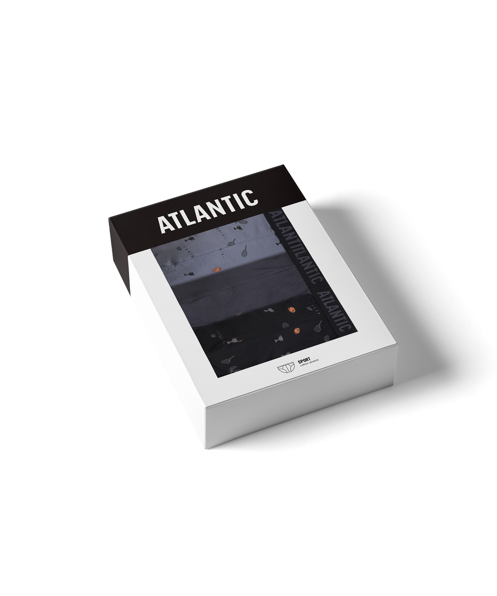 Мужские трусы слипы спорт Atlantic, набор 3 шт., хлопок, черные + графитовые + голубые, 3MP-171