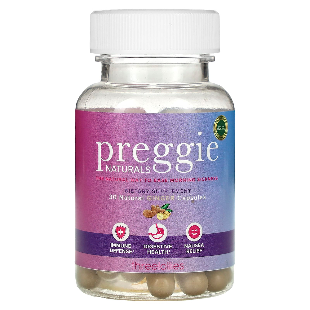 Preggie, Натуральный имбирь, 30 капсул (500 мг в каждой капсуле)