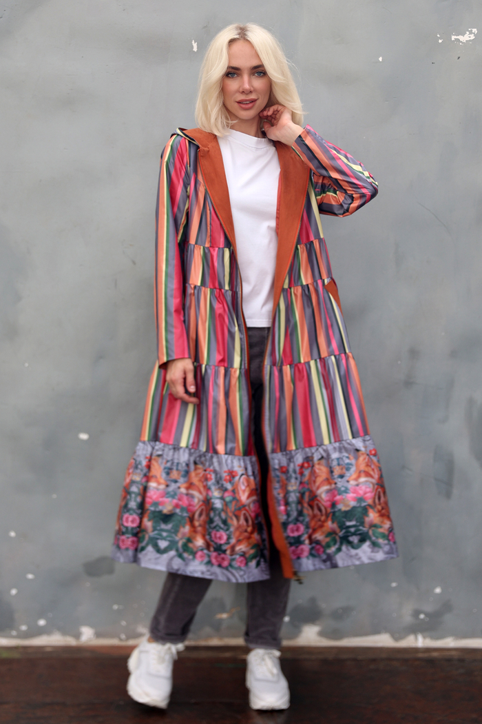 Raincoat "Hilary. Foxes in peonies"
