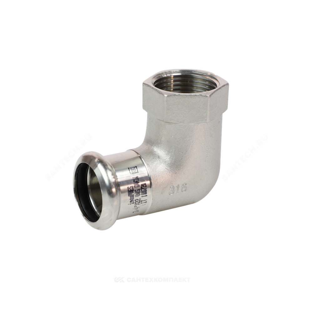 Угольник сталь нерж AISI 316L 90гр Дн 22х3/4" Ру16 пресс/ВР Inoxpres RM 198304022