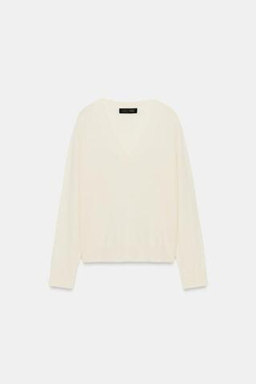ZARA СВИТЕР ИЗ ШЕРСТИ С V-ОБРАЗНЫМ ВЫРЕЗОМ, ЭКРЮ