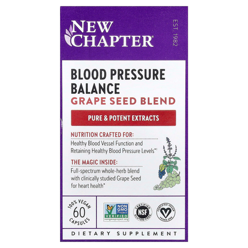 New Chapter, Blood Pressure Balance, смесь виноградных косточек, 60 веганских капсул