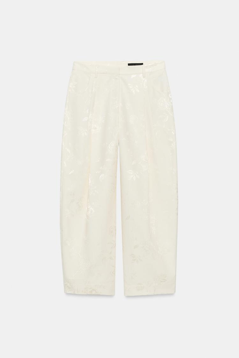 ZARA ЖАККАРДОВЫЕ БРЮКИ BARREL — ZW COLLECTION, ЭКРЮ/БЕЖЕВЫЙ