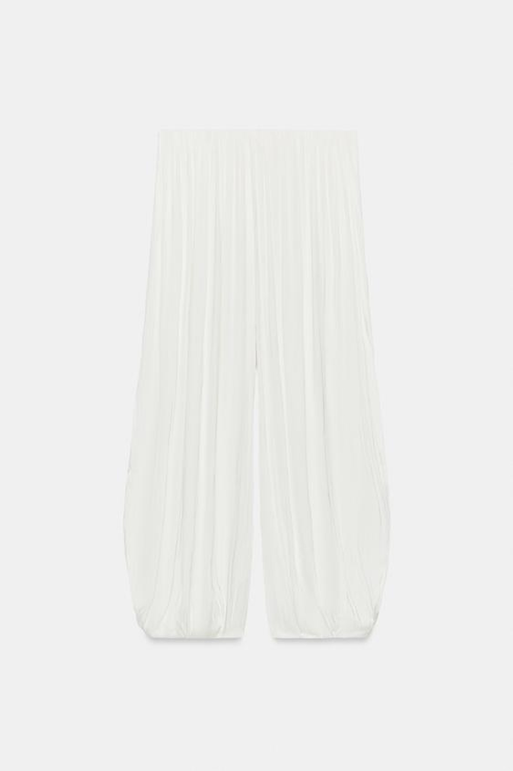 ZARA АТЛАСНЫЕ БРЮКИ СО СКЛАДКАМИ, ЖЕЛТОВАТО-БЕЛЫЙ