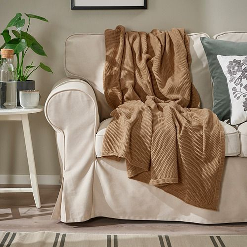 Плед IKEA HUMLEMOTTL желто-бежевый 130х170 см (из Финляндии)