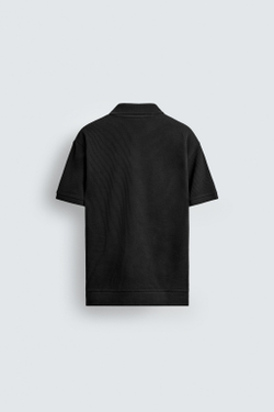 ZARA ПОЛО ИЗ РЕЛЬЕФНОЙ ТКАНИ, ЧЕРНЫЙ