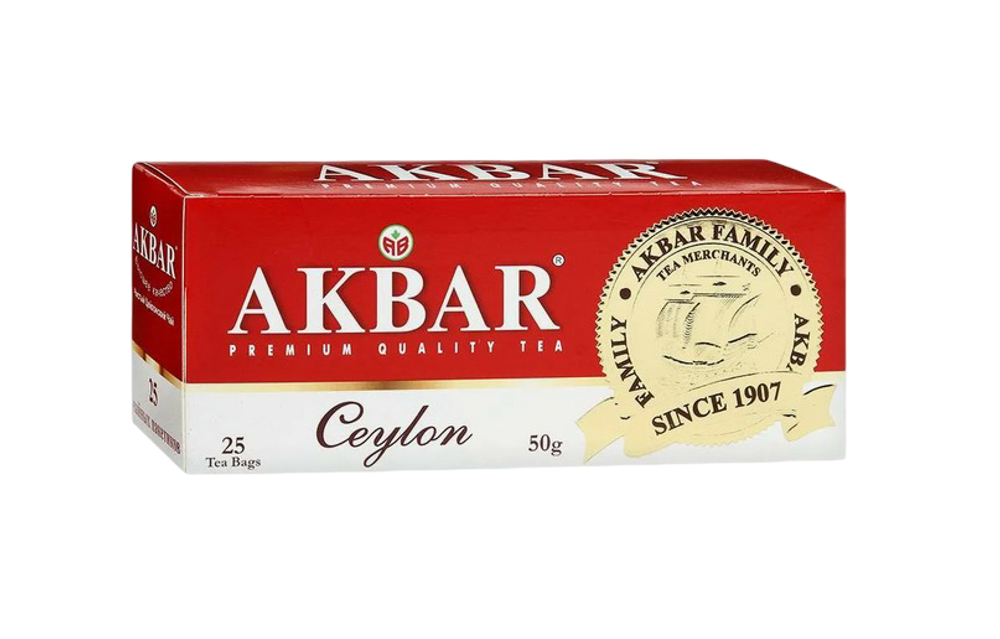 Чай   "АКБАР"  п/я "СEYLON"  черн байх. цейл. мелк. 25пак/4шт кр.-бел.  зол знак