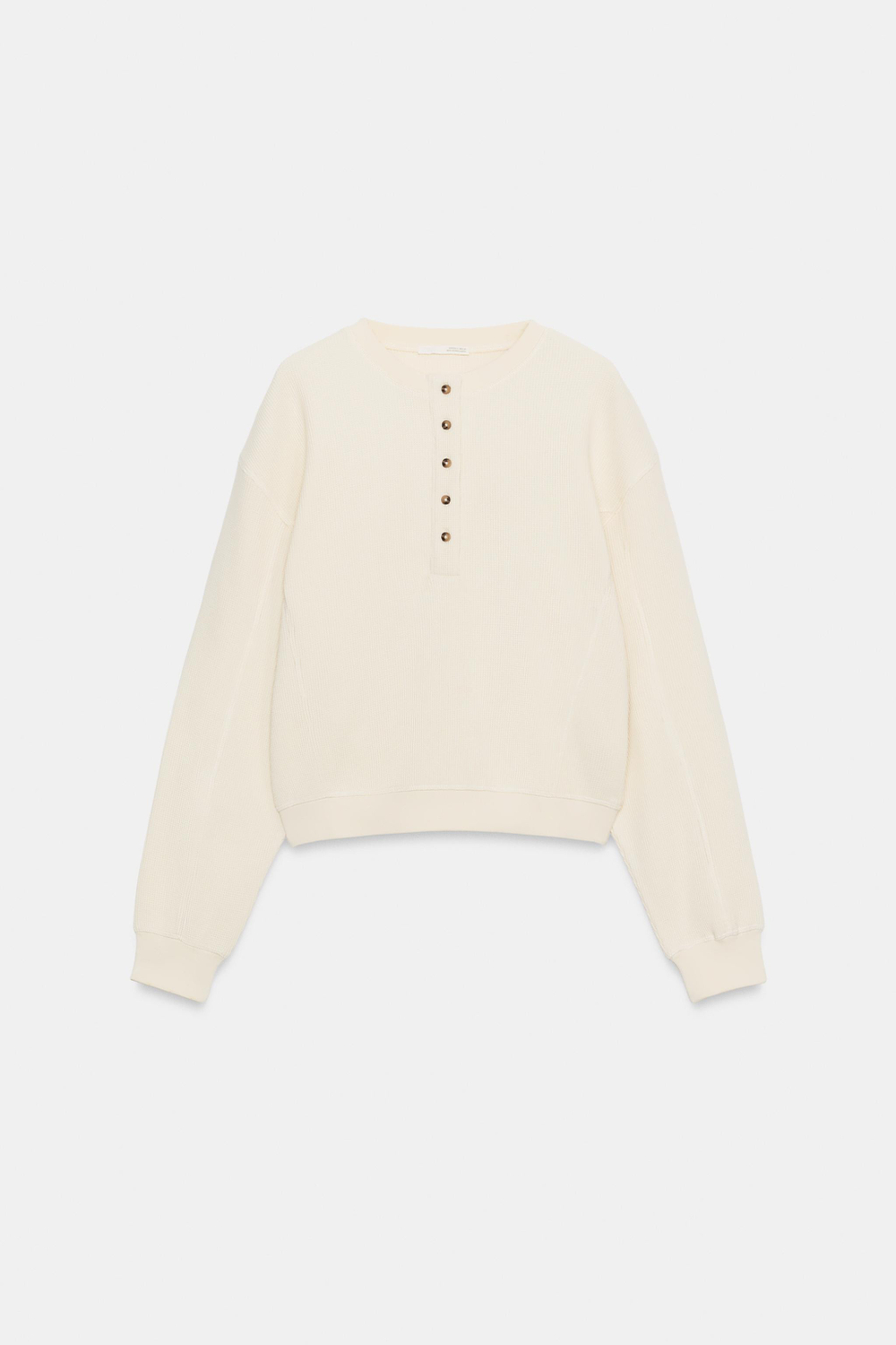 ZARA ХЛОПКОВЫЙ СВИТЕР С ВАФЕЛЬНОЙ ТЕКСТУРОЙ, ЭКРЮ