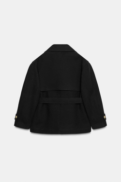 ZARA ДВУБОРТНОЕ ПАЛЬТО С ПОЯСОМ, ЧЕРНЫЙ