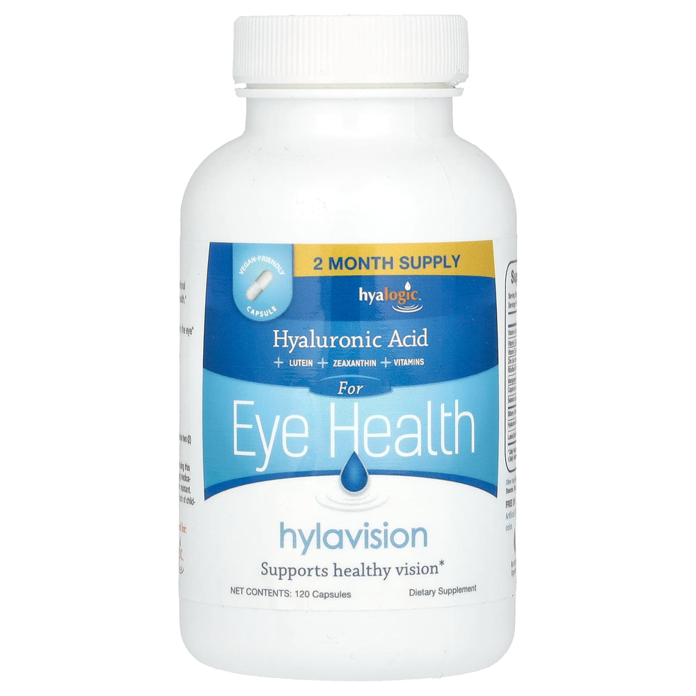 Hyalogic, HylaVision, гиалуроновая кислота, лютеин, зеаксатин и витамины, 120 капсул