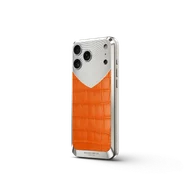 Чехол для iPhone 17 на магните - Натуральная кожа Аллигатора - Оранжевый