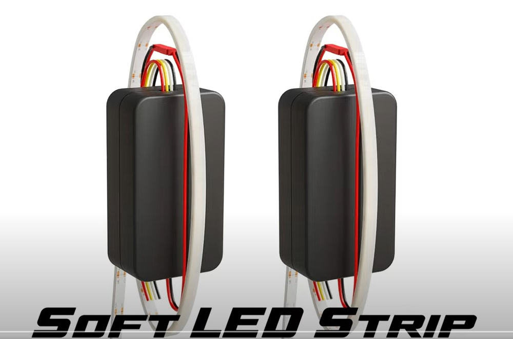 Светодиодные ленты ДХО+поворотник гибкие, 80см, 12v, Белый + Желтый, с режимом притухания (комплект, 2шт)
