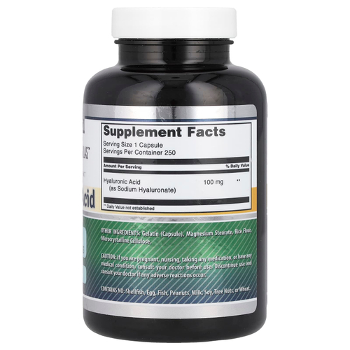 Amazing Nutrition, Гиалуроновая кислота, 100 мг, 250 капсул