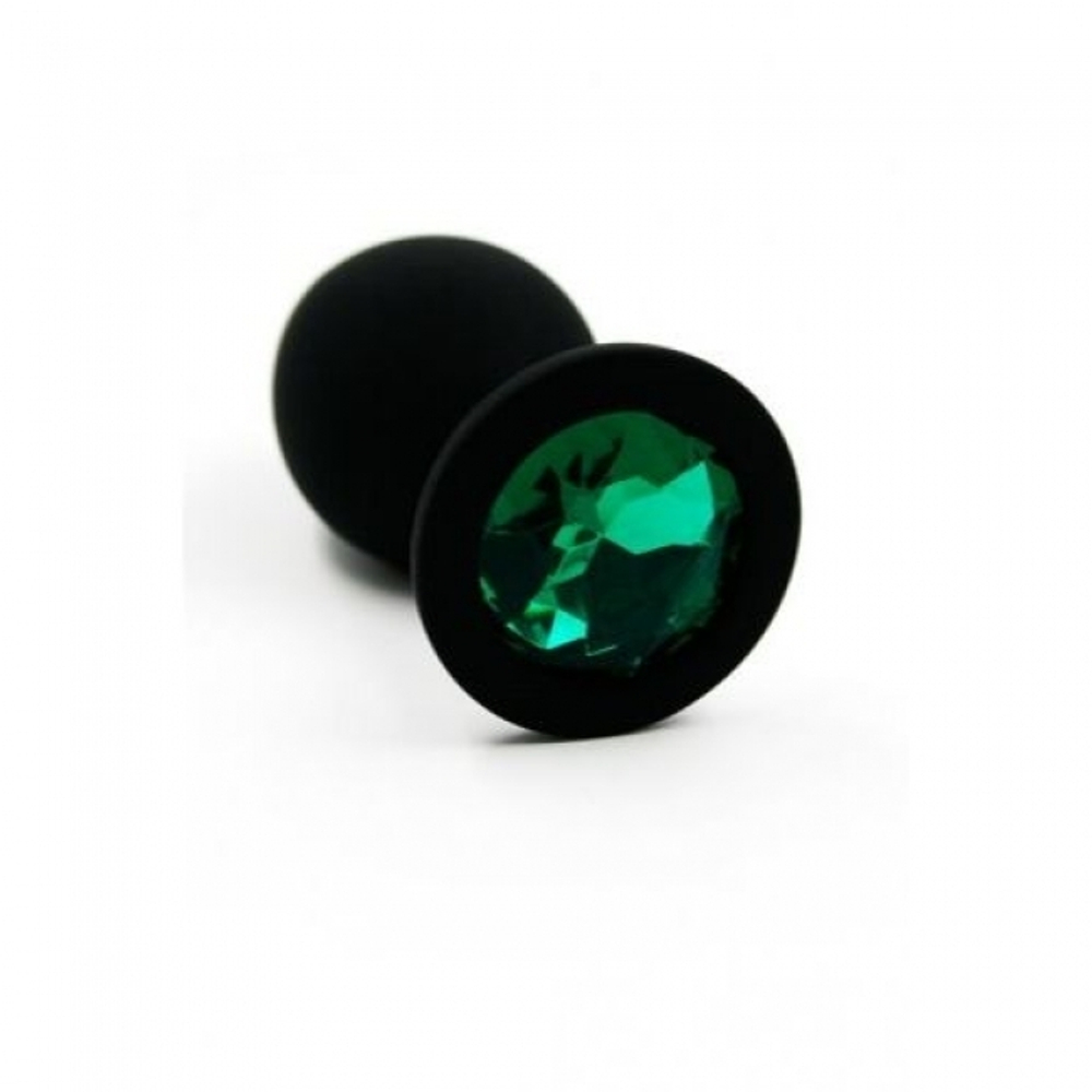 Анальная пробка из силикона dark green medium (Цвет: цвет пробки черный, цвет камня: темно-зеленый.)