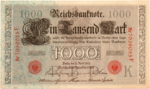 Банкнота Германская империя 1000 марок 1910 год - красная печать