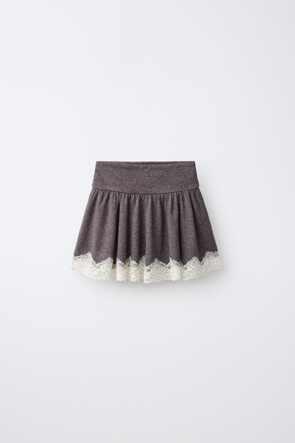 ZARA ЮБКА ИЗ МЯГКОЙ ТКАНИ С КРУЖЕВОМ, КОРИЧНЕВЫЙ