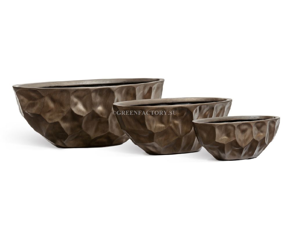 Кашпо TREEZ Effectory - Metal - Ваза-Лодка (2 размера) - Тёмное матовое золото