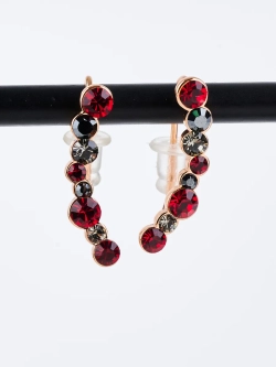 Серьги-клаймберы Млечный путь с красными кристаллами Swarovski