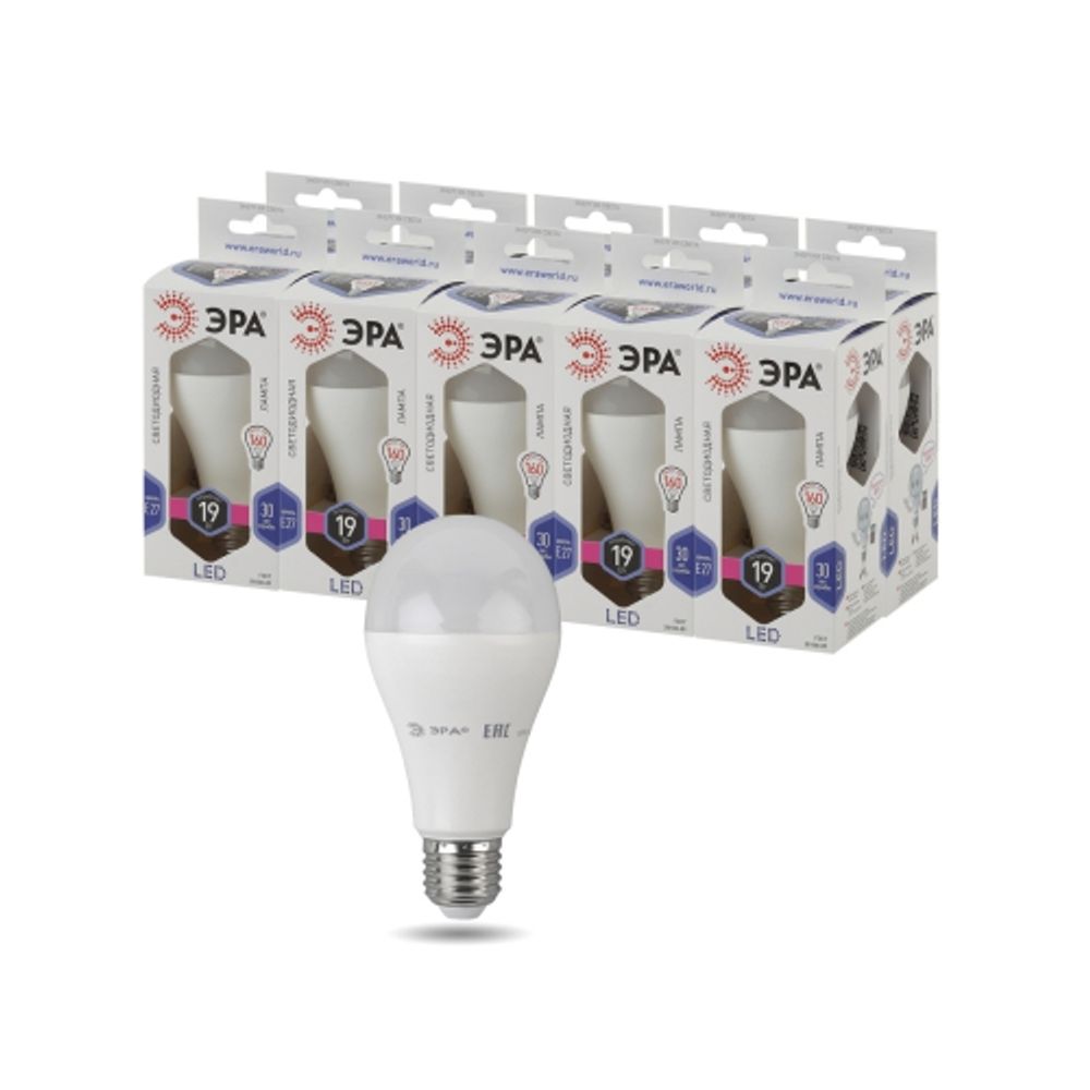 Лампа светодиодная ЭРА STD LED A65-19W-860-E27 19Вт груша холодный дневной свет Е27 | Лампы cветодиодные Груша (A)