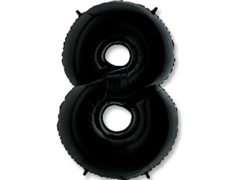 Г 40''/102 см, Цифра Черный (Black) "8"(надутый гелием)