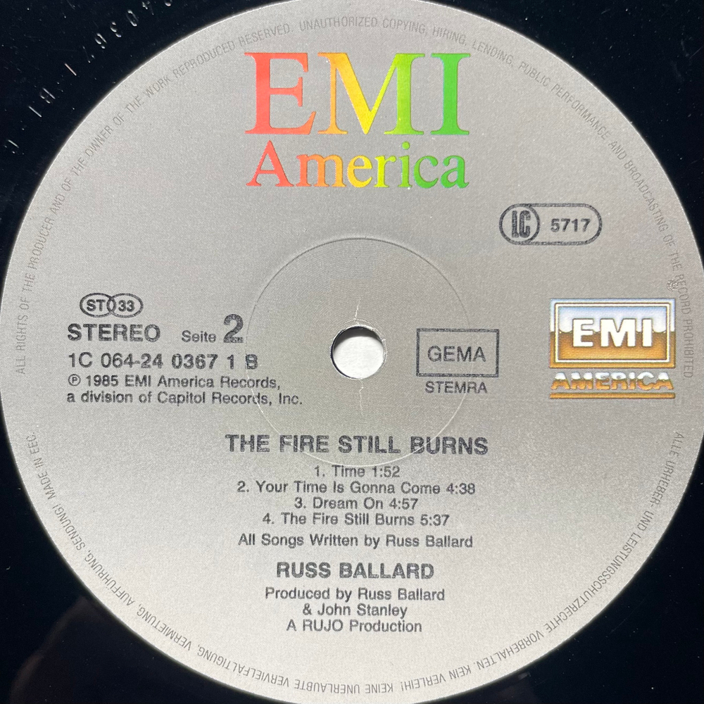 Russ Ballard ‎– The Fire Still Burns (Европа 1985г.)