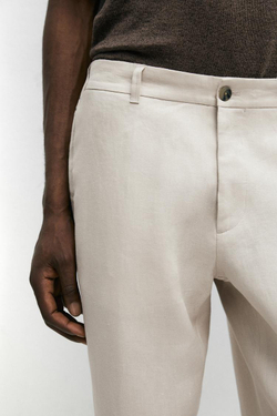 Massimo Dutti Зауженные льняные брюки, бежевый