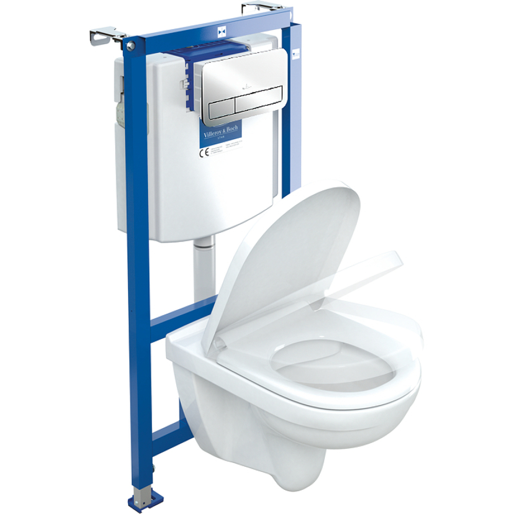 Комплект унитаза с инсталляцией Villeroy&Boch O.Novo 5660D201 с сиденьем Микролифт и клавишей смыва Хром глянцевый