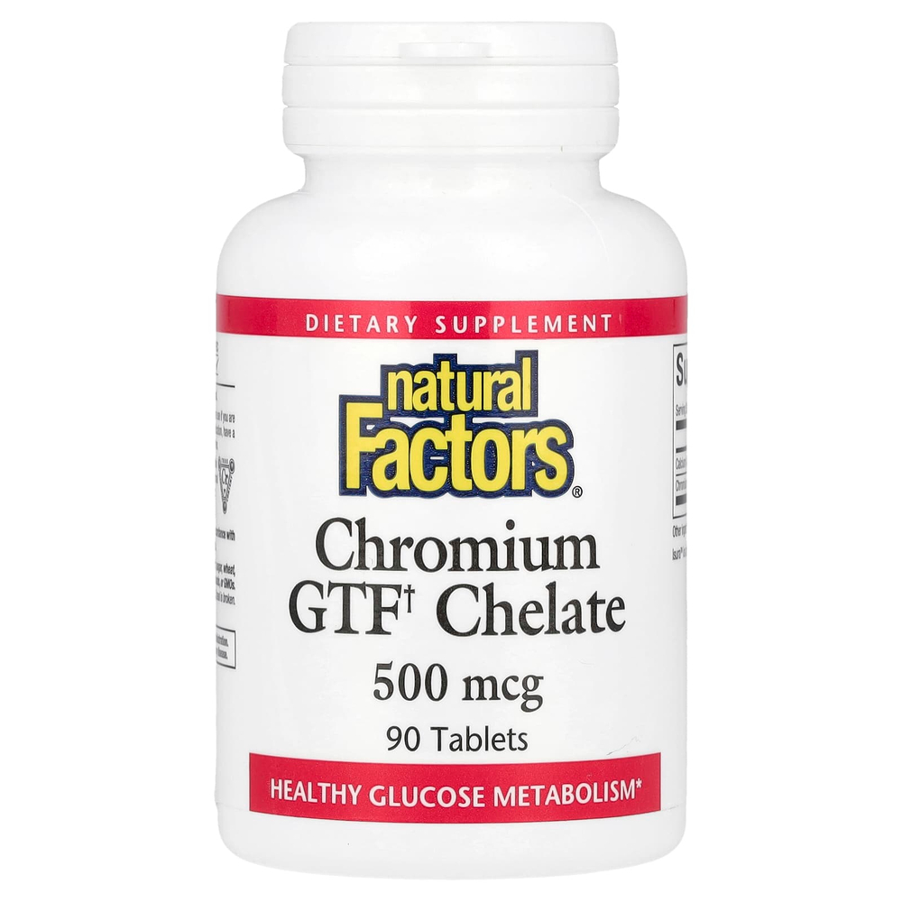 Natural Factors, хелат хрома ФТГ, 500 мкг, 90 таблеток