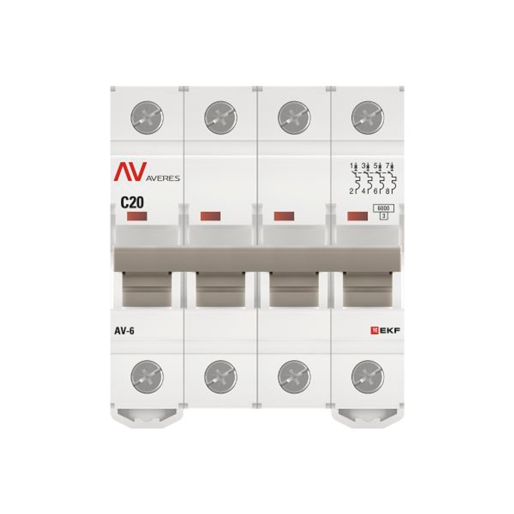 Выключатель автоматический AV-6 4P 20A (C) 6kA EKF AVERES