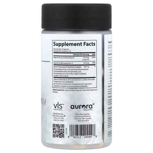 Aurora Nutrascience, витамины D3 и K2, 60 капсул