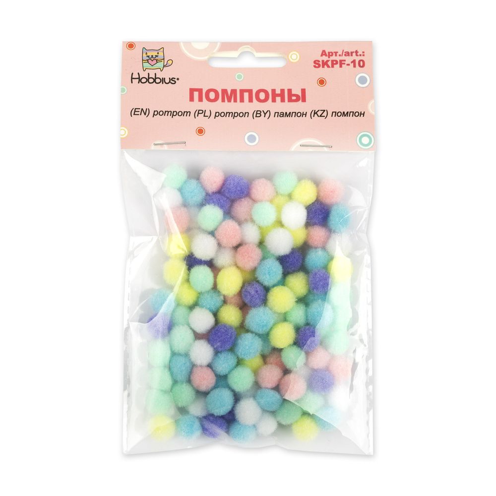 Помпоны декоративные 10 мм, 100 шт, №01 Пастельное ассорти, Hobbius SKPF-10 Помпоны декоративные 10 мм, 100 шт, №01 Пастельное ассорти, Hobbius SKPF-10