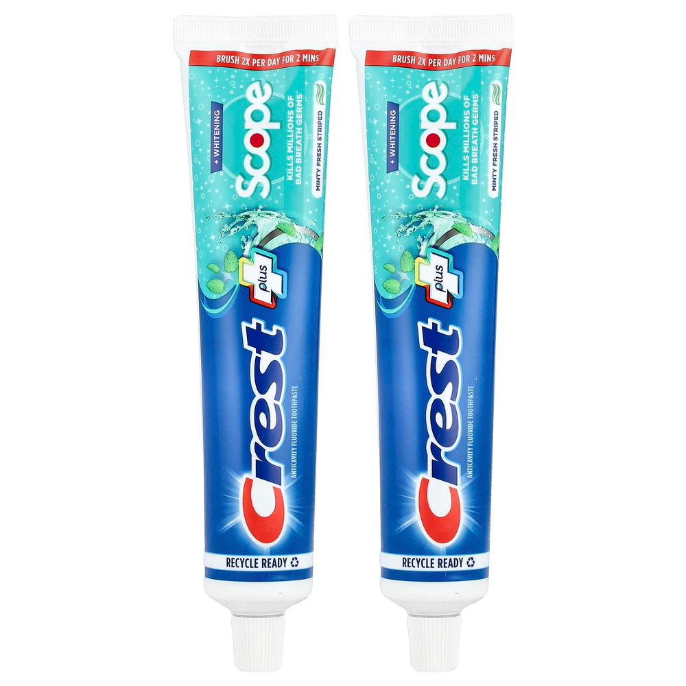 Crest, Plus Scope, зубная паста с фторидом против кариеса, свежая мята, 2 шт. в упаковке, по 153 г (5,4 унции)
