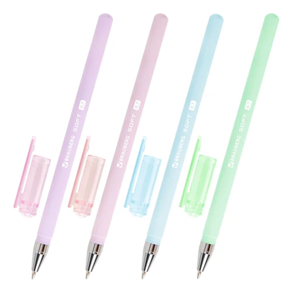 Ручка шариковая BRAUBERG "SOFT PASTEL", СИНЯЯ, корпус ассорти, узел 0,7 мм, линия 0,35 мм
