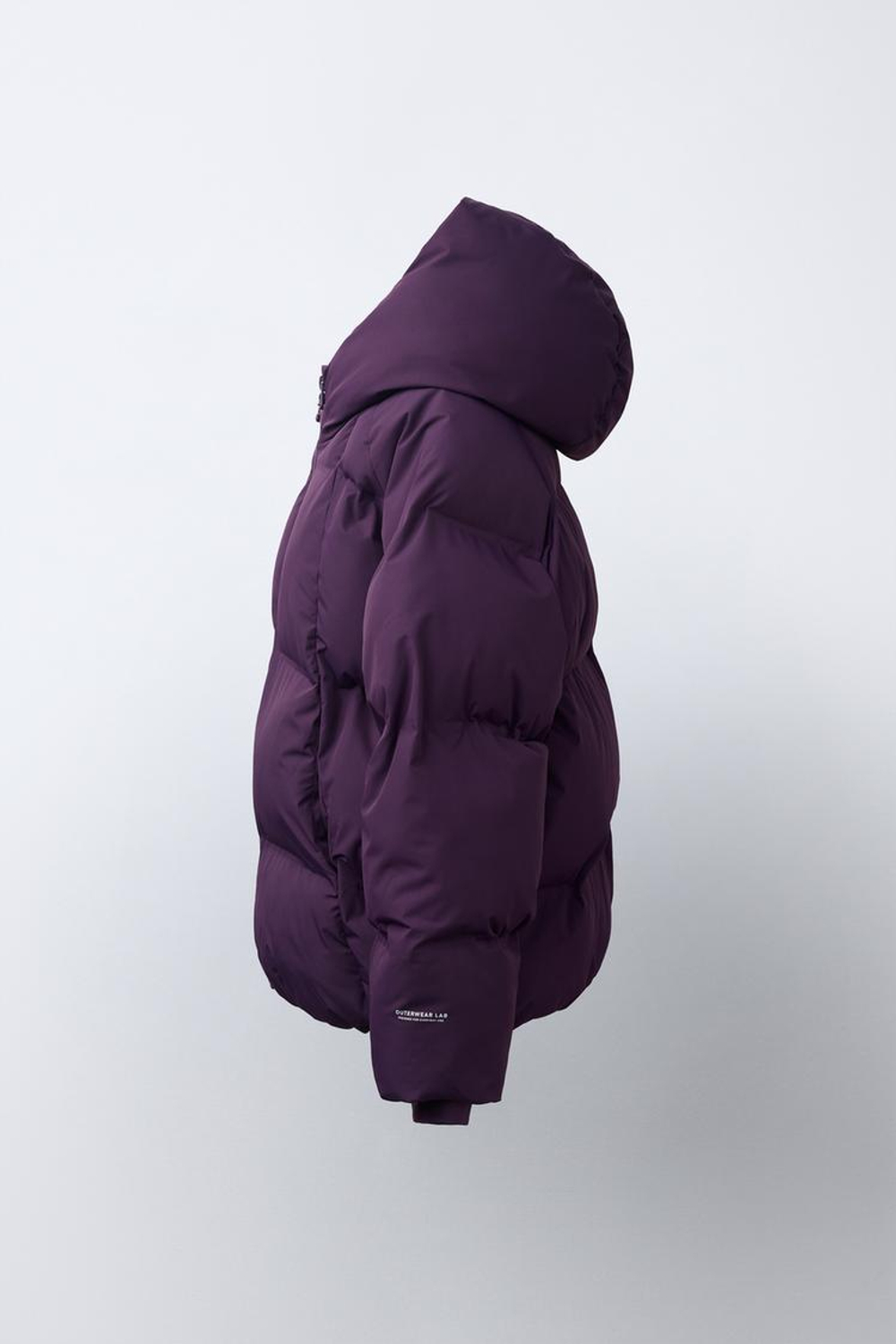 ZARA СТЕГАНАЯ КУРТКА С КАПЮШОНОМ WATER REPELLENT, ЛИЛОВЫЙ