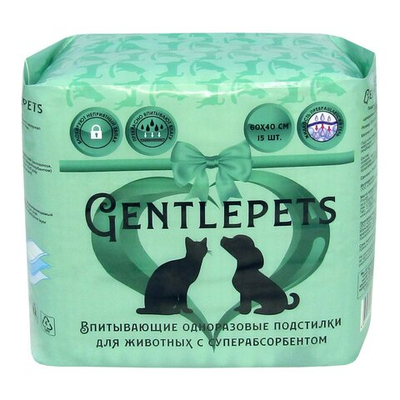 Подстилки впитывающие одноразовые для животных, с суперабсорбентом, 60х40 см, 15 шт.