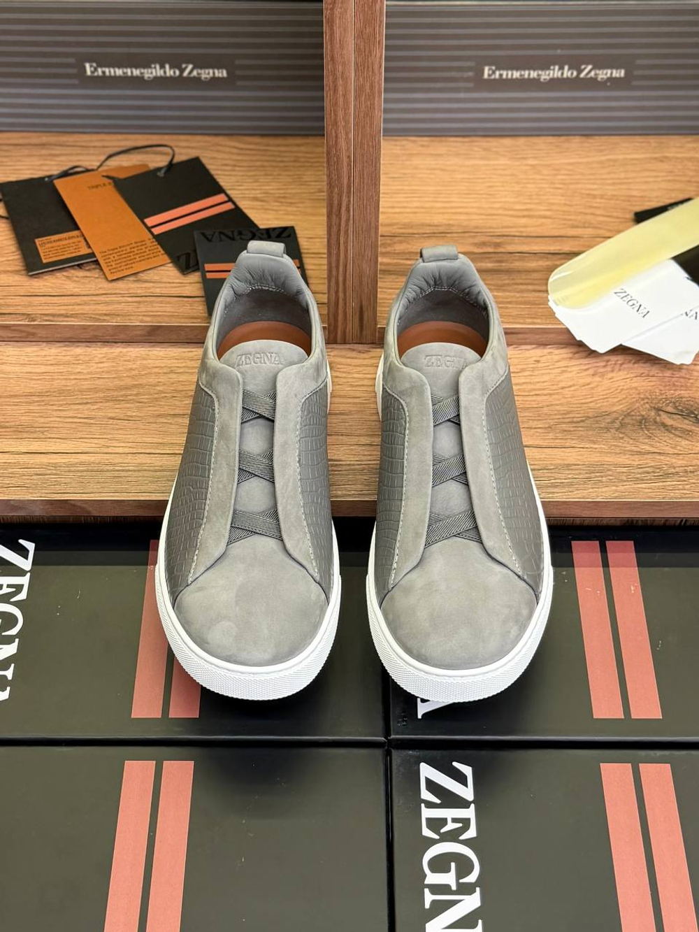 Кеды Zegna вставка из кожи крокодила