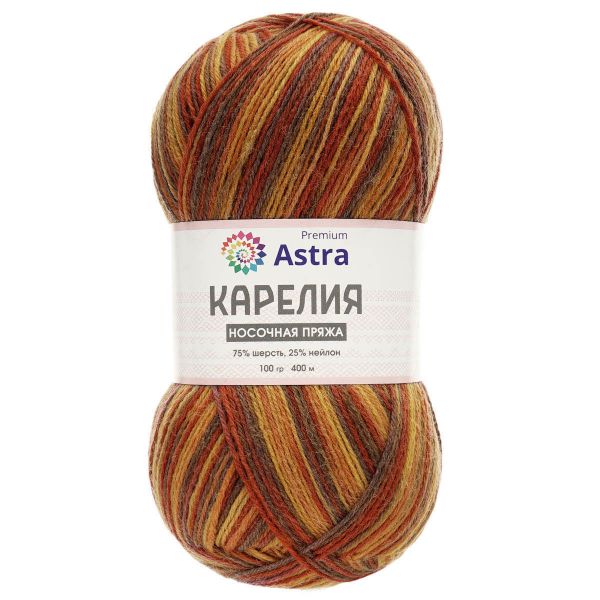 Пряжа Astra Premium (Астра Премиум) Карелия носочная (Karelia sock) / уп.2 мот. по 100 г, 400 м, 1001